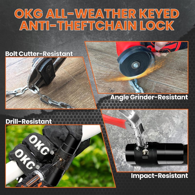 OKG Bike Chain Lock - 4 Foot, 1/4 inch Thick Square Cut Proof Chain, Hardened Alloy Steel Anti Theft Chain Lock for Bike, ATV, Scooter, Trailer, Moped, Grill, Gate Fence - Image 3